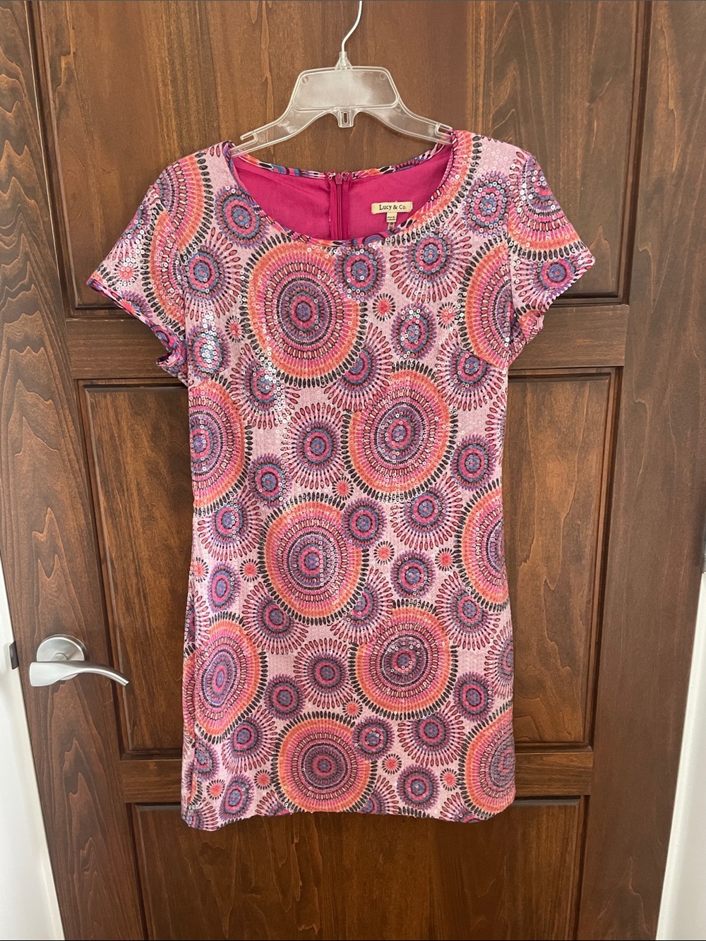 Pink Printed Short Sleeve Shift Dress